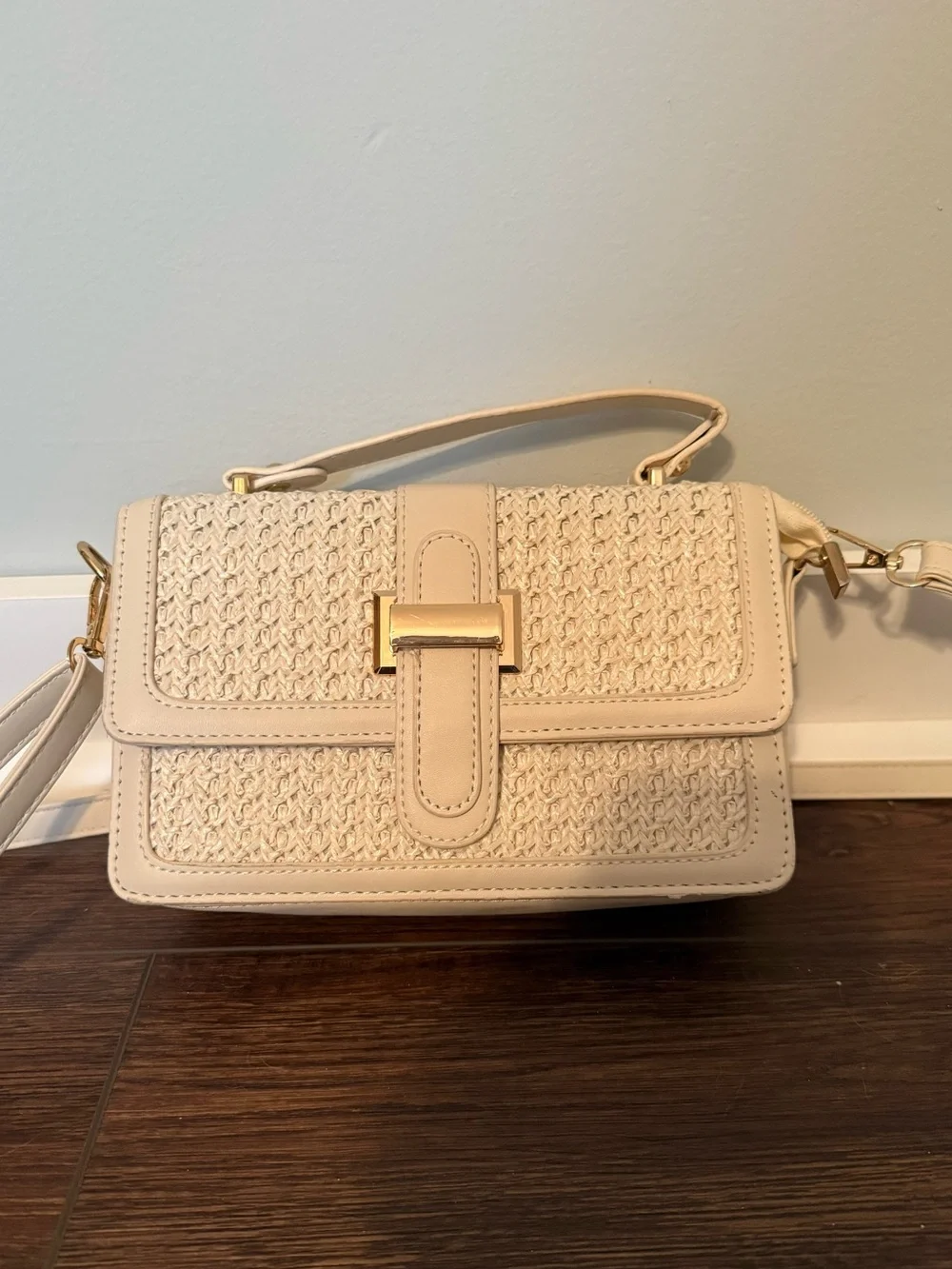 Woven Textured Crossbody Bag in Cream